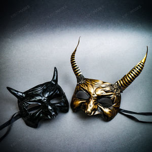 Black Gold Long Short Horns Masquerade Halloween Men Women Couple Party Masks